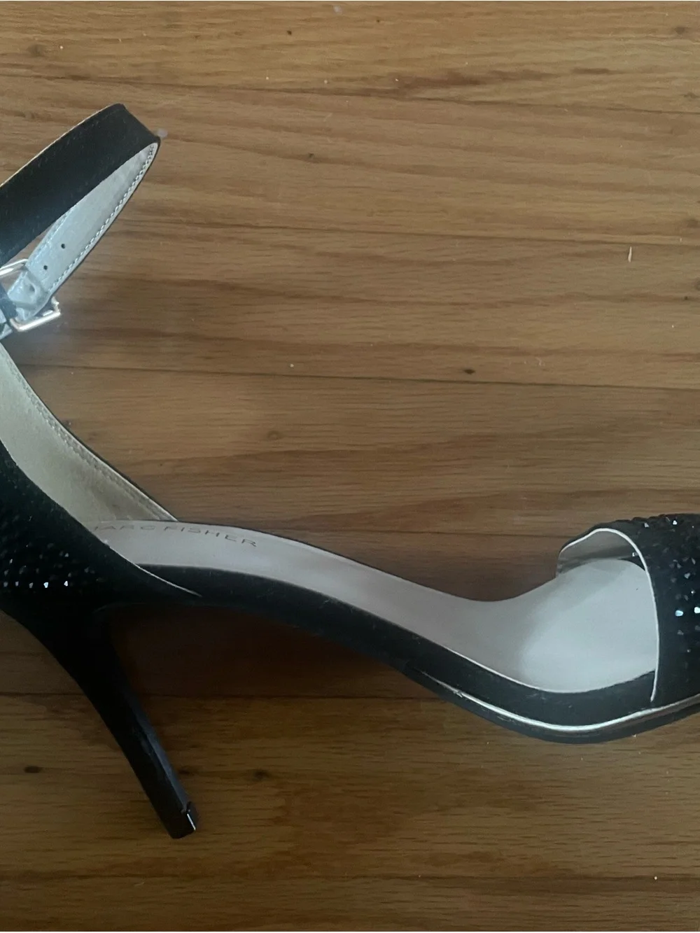Marc Fisher Black Sparkly Ankle Strap Heels Sandals Size 8.5